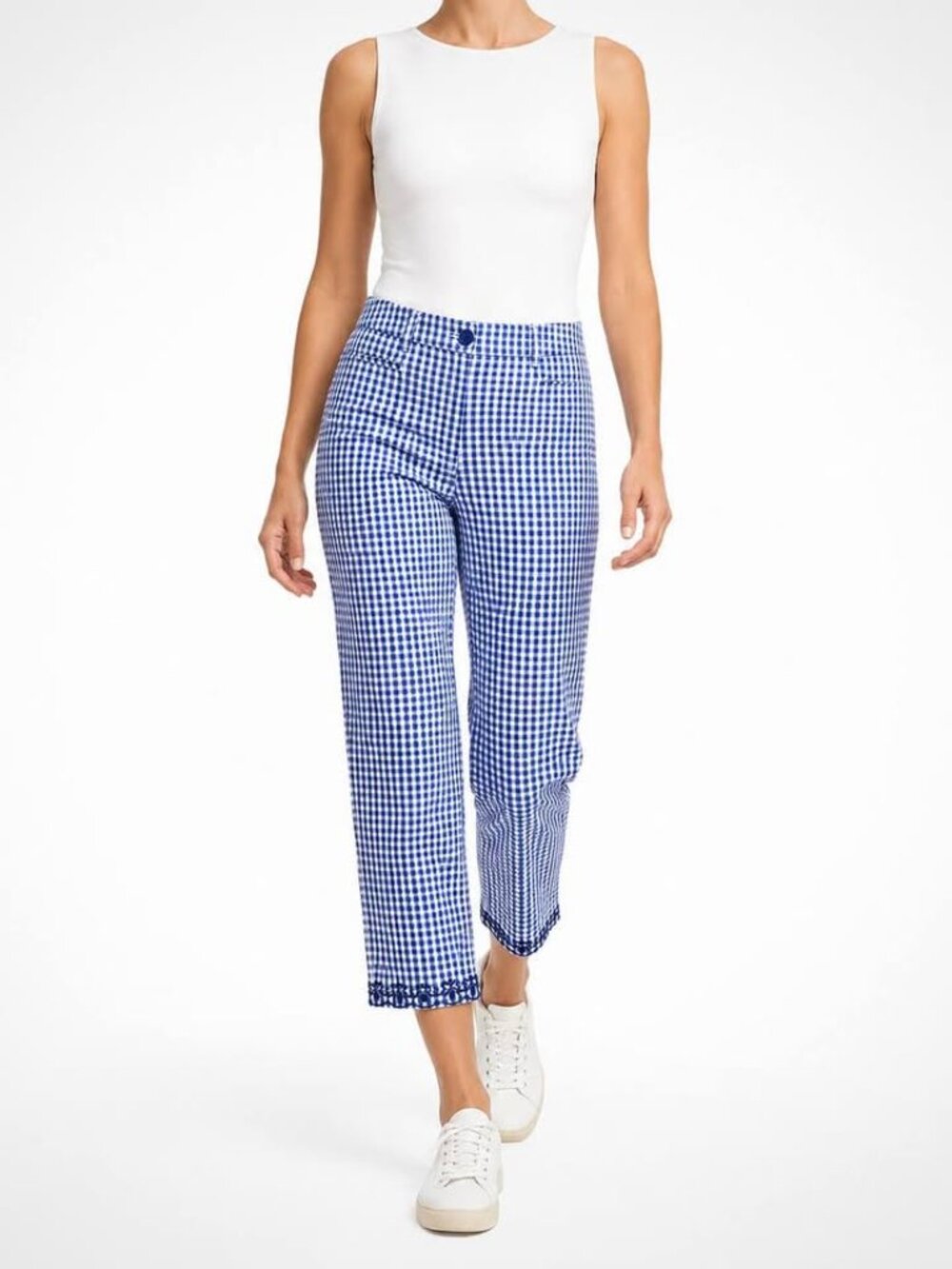 Talbots Blue & White Gingham Plaid Embroidered Hem Coastal Fun Capris [size 6p]